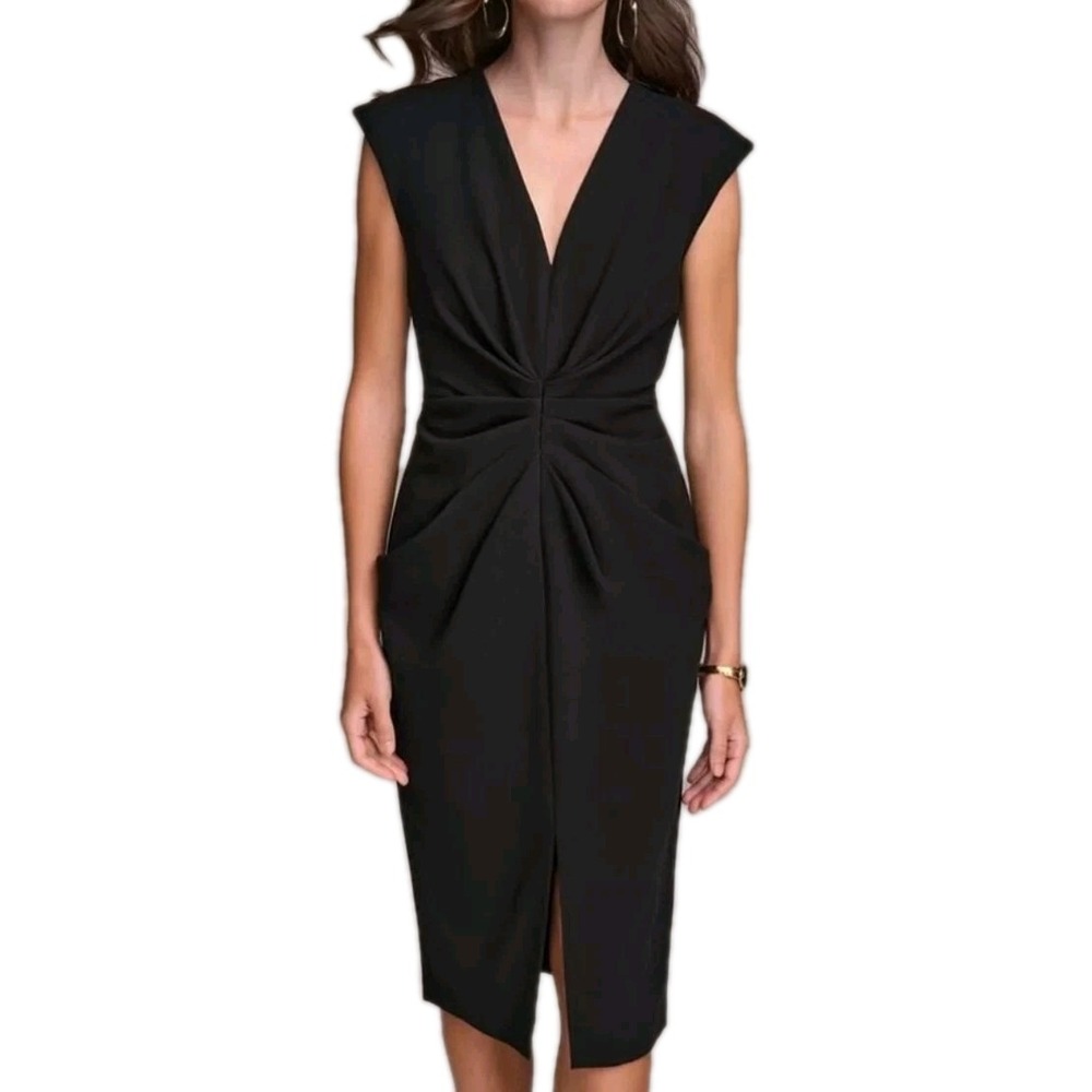 Donna Karan New York Ruched Split Front Crepe Sheath Dress In Black 2
